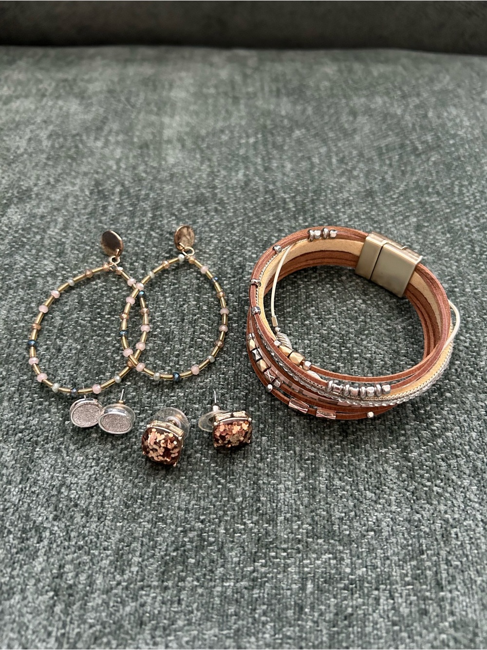 Maurices Rose Gold and Tan Hoop & Stud Earring Set